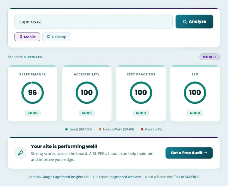 Screen shot of web speed test.